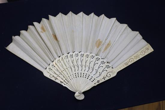 A French brise fan, A Chinese paper fan and 2 others